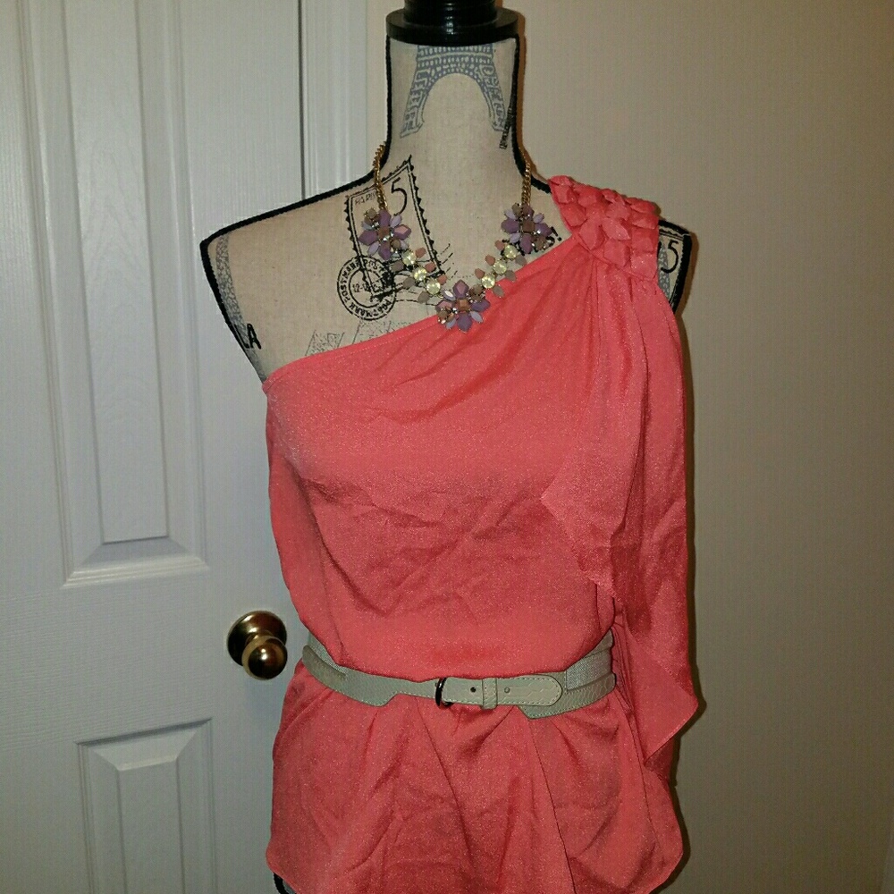 Coral one shoulder dressy top by Ya Los Angeles